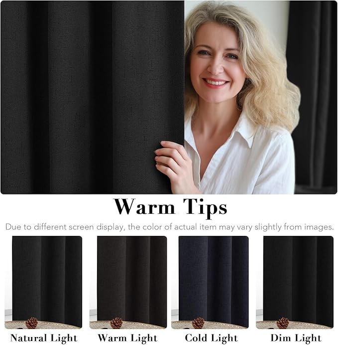 H.VERSAILTEX Linen Blackout Curtains 63 Inches Long 100% Blackout Thermal Ins...