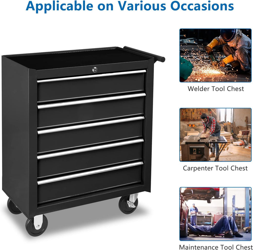 TUFFIOM 5-Drawer Rolling Tool Chest w/Drawers & Lock, Tool Storage Cabine...