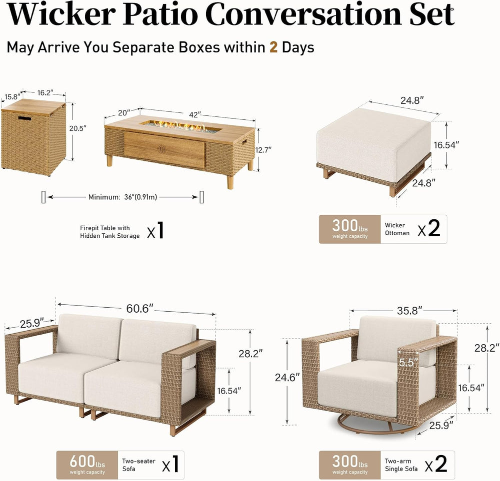 SUNSHINE VALLEY 6-Seat Patio Furniture Set with Swivel Chairs & Firepit