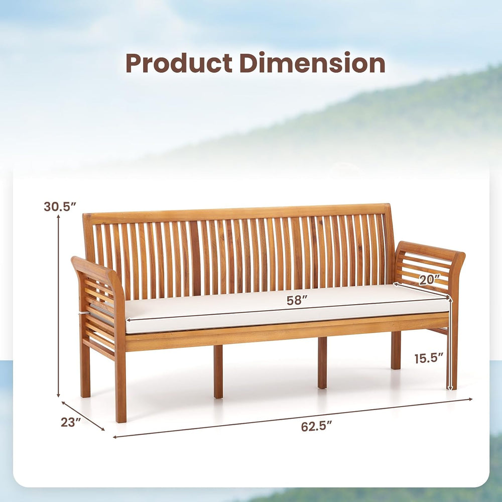 RELAX4LIFE 62.5’’ Outdoor Bench Acacia Wood - 3-Person Patio Bench w/Backrest...