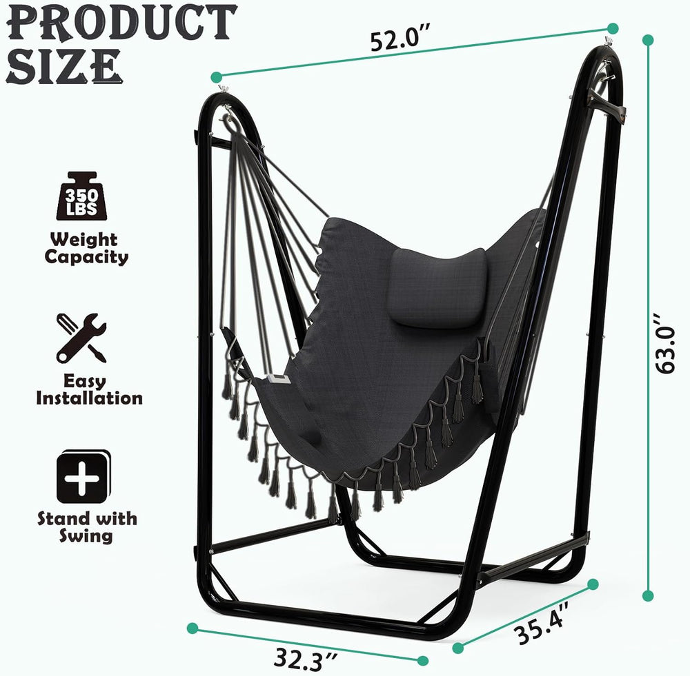 Unique U-Shaped Hammock Chair with Stand,Sturdy & Rust-Resistant,Free Gra...