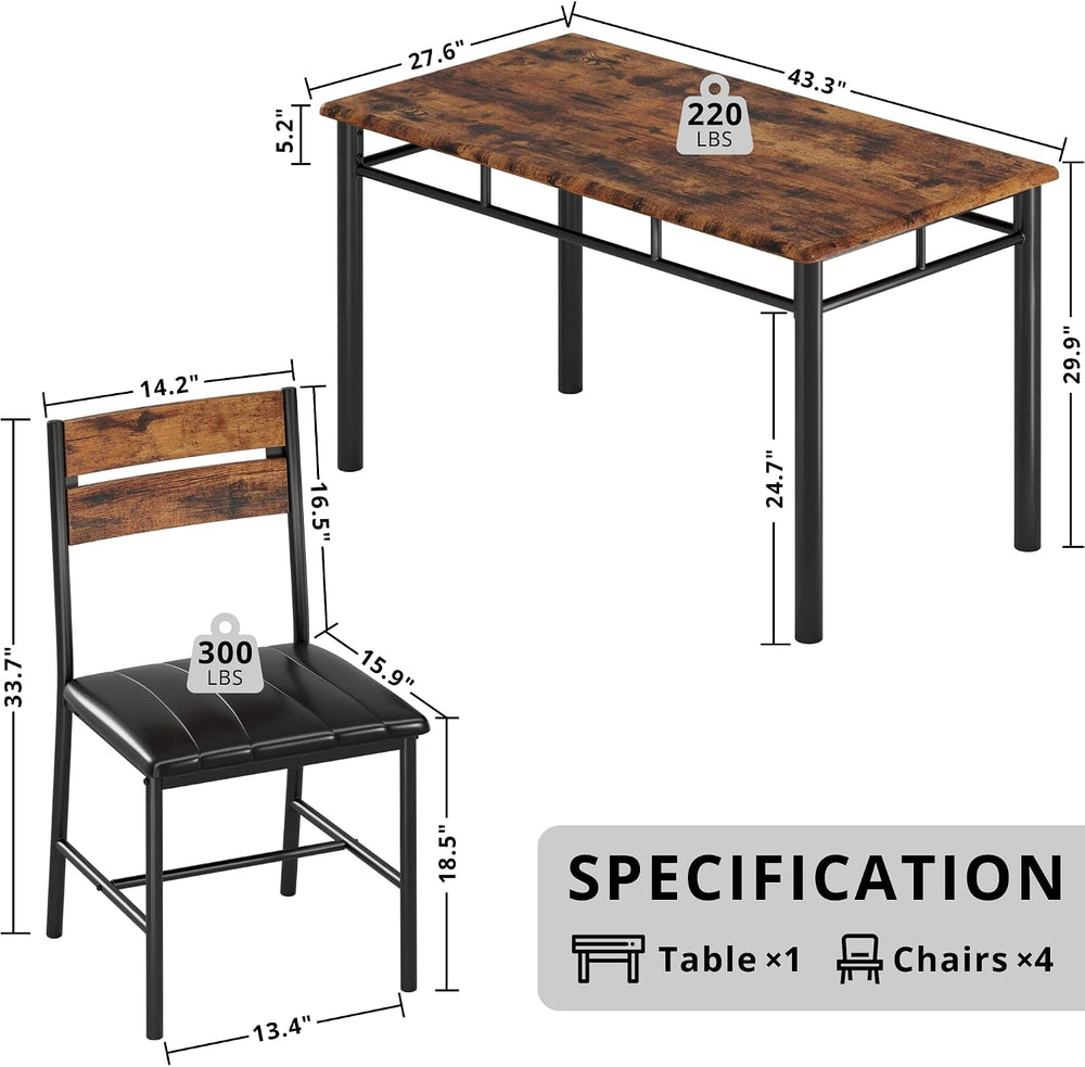 IRONCK Dining Table Set for 4, Rustic Brown