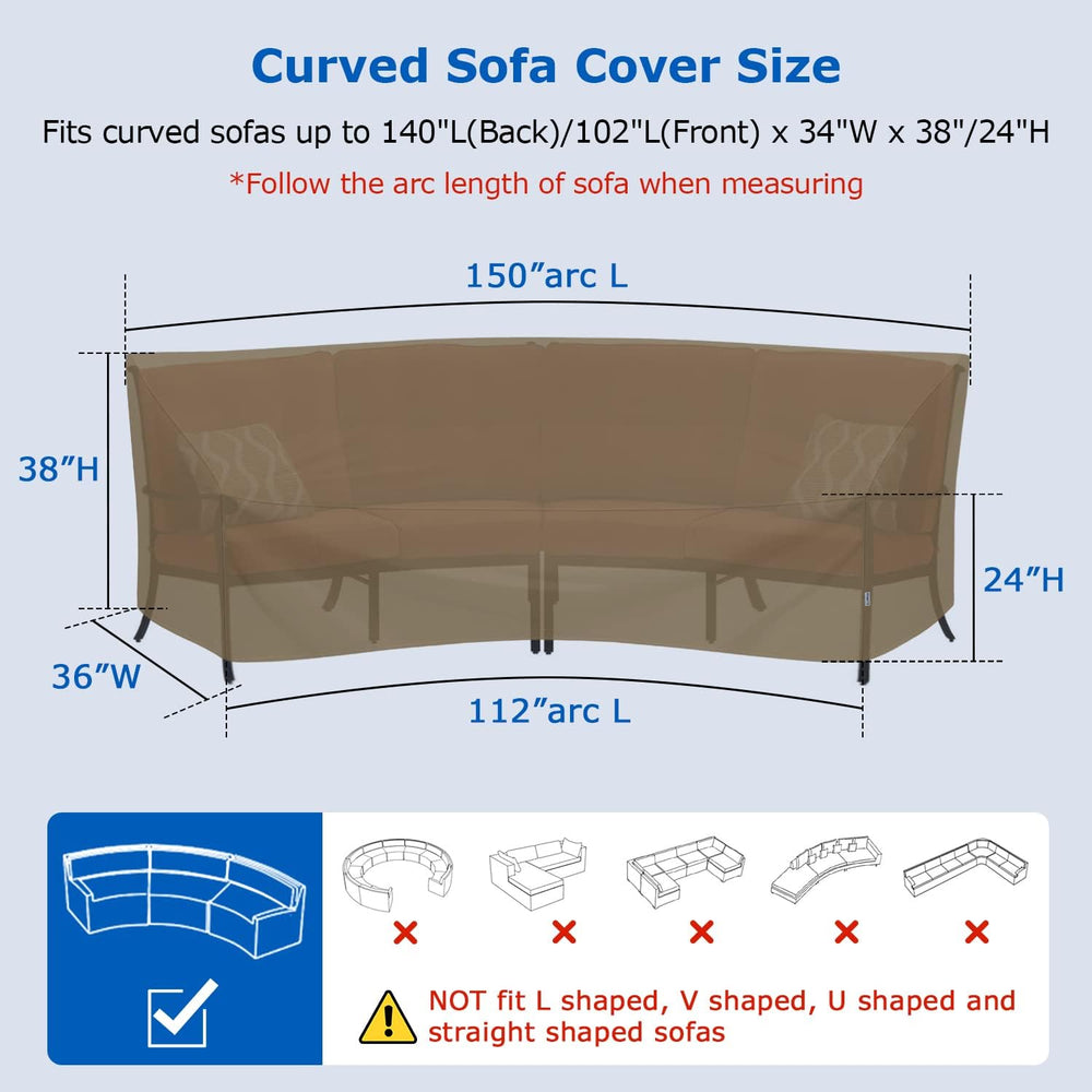 SunPatio Outdoor Curved Sectional Couch Cover, Heavy Duty Waterproof Patio So...