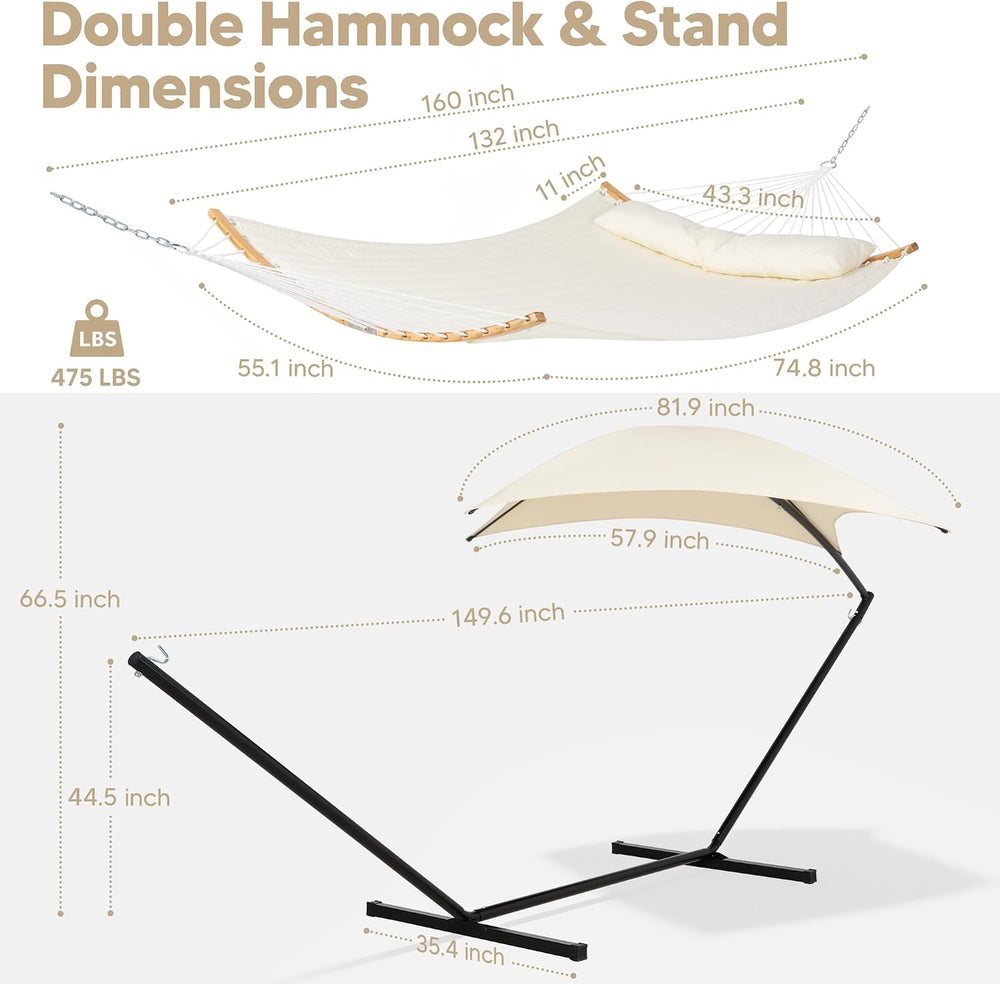 SUNCREAT Portable Outdoor Hammock with Stand, Canopy, Beige
