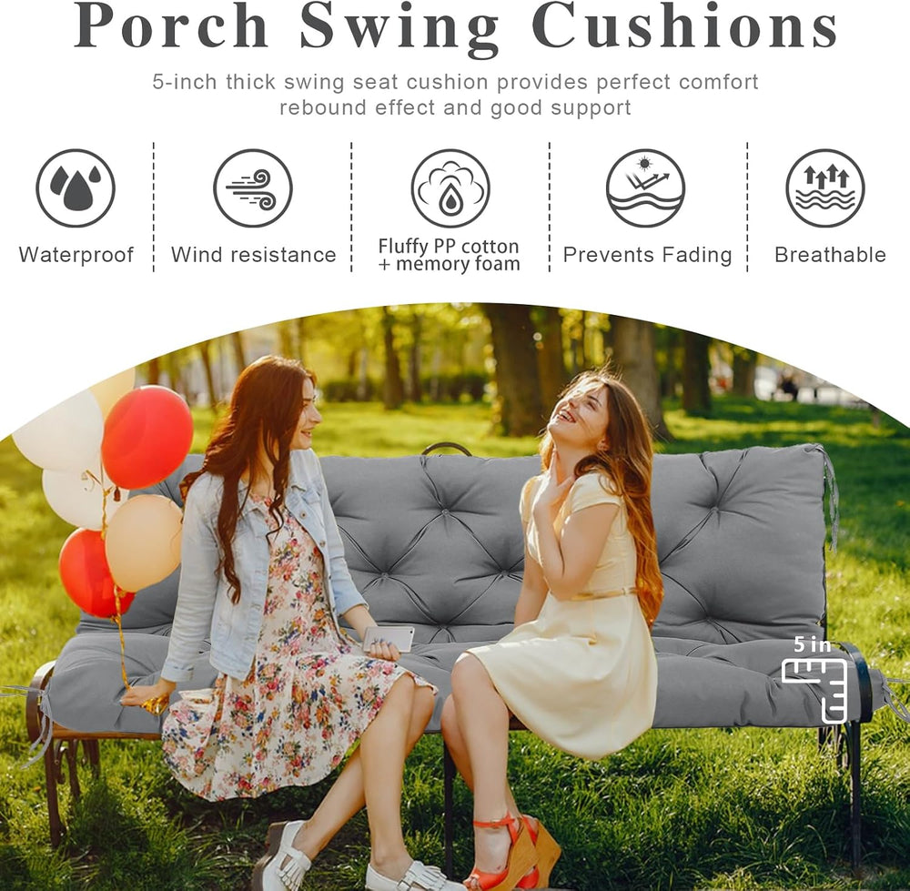 Porch Swing Cushions 60x40 Inch, 5" Extra Thick Waterproof Outdoor Swing...