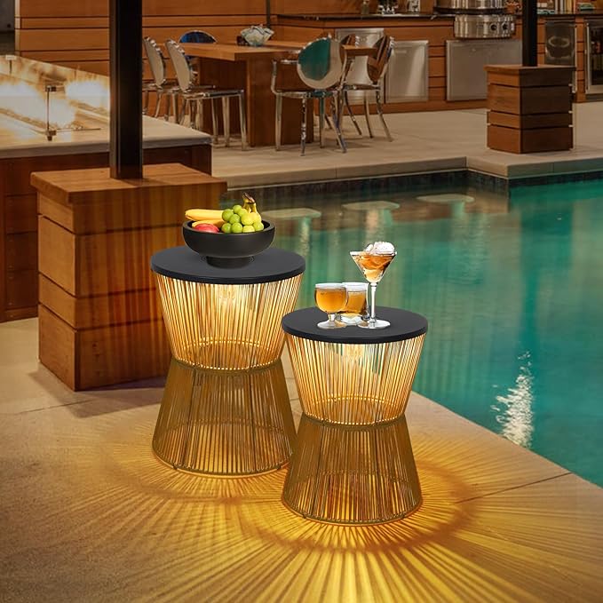 HMVPL Solar Outdoor Side Table with Dimmable Light, Patio Side Tables for Out...