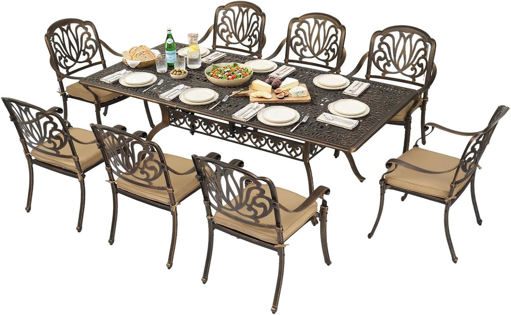 VINGLI 9 Pieces Outdoor Dining Set, Cast Aluminium All-Weather Patio Dining S...
