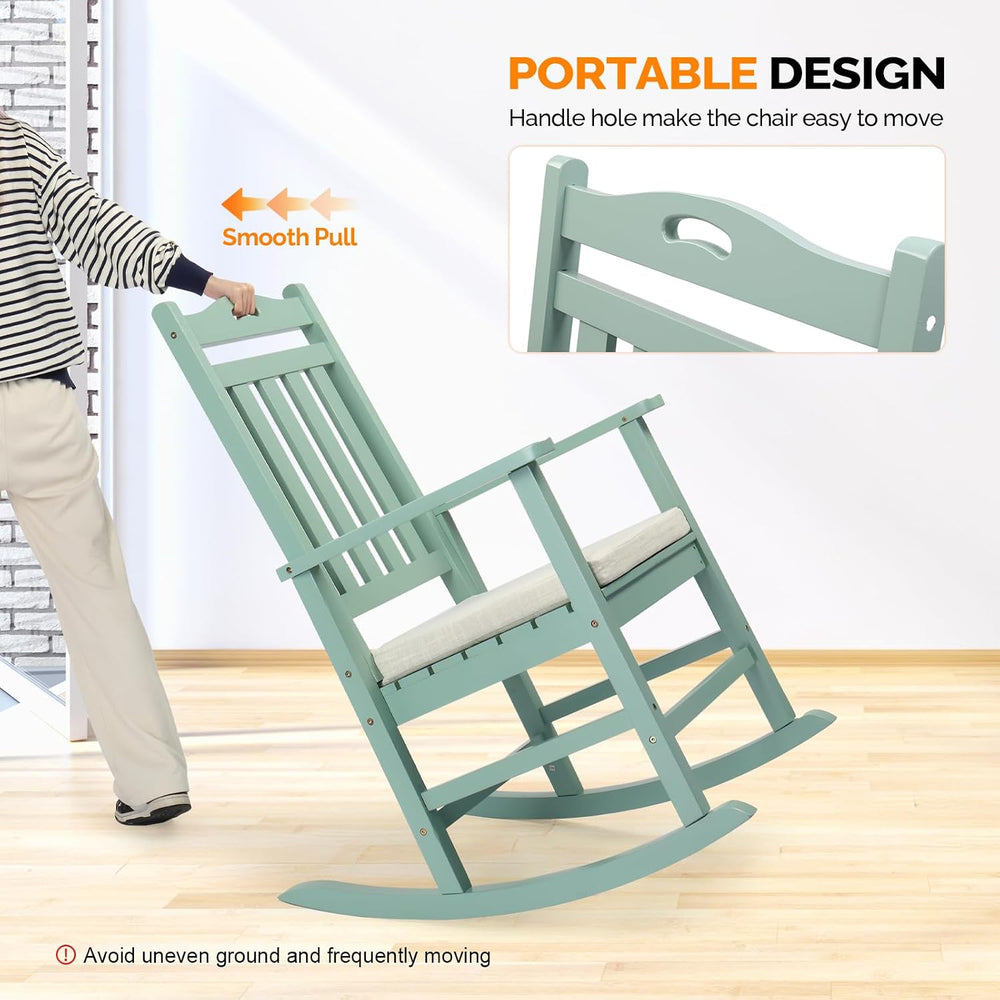 VINGLI Outdoor Rocking Chair Set of 2 Wood Rocking Chair with Cushion Green