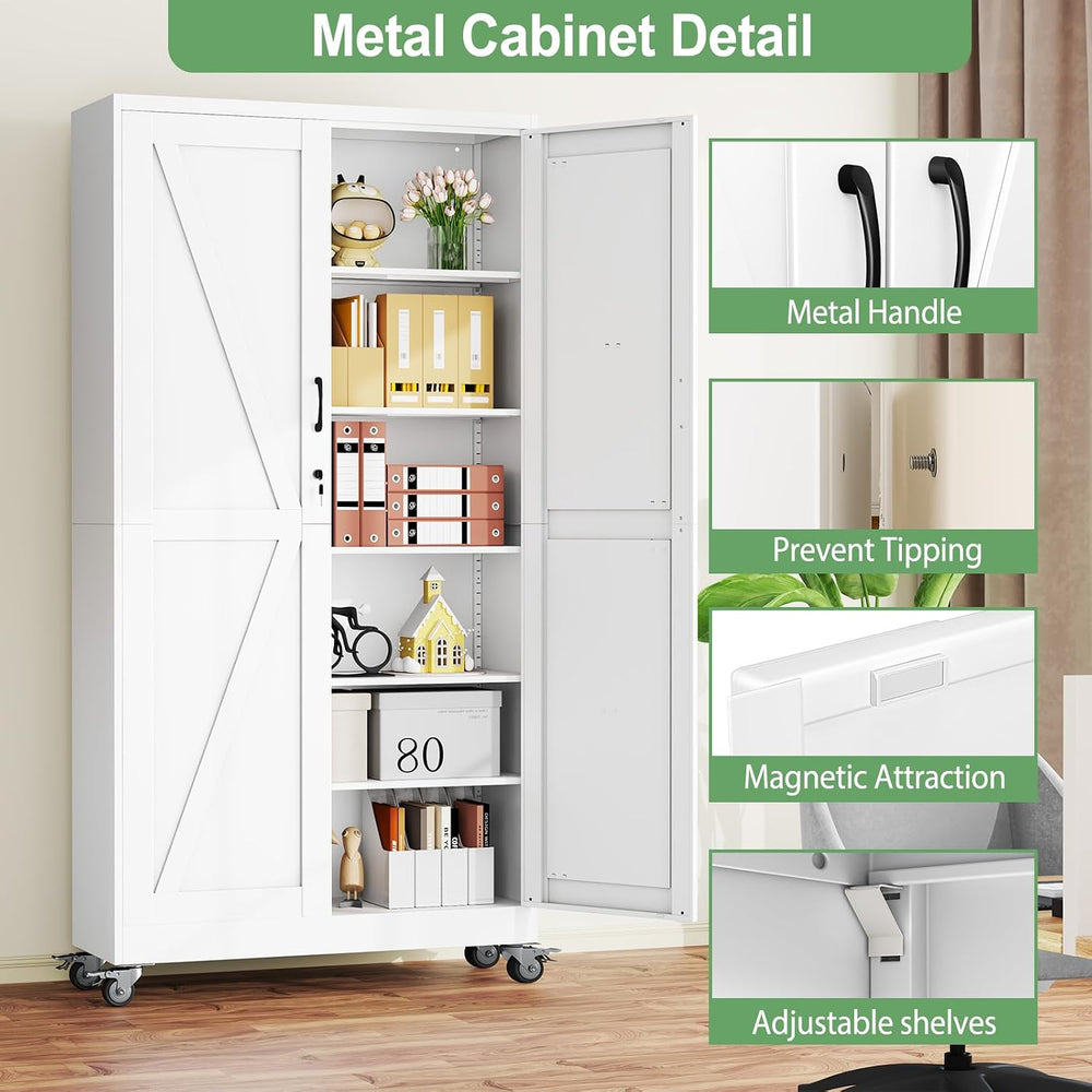 Metal Garage Storage Cabinet with Locking Doors and Adjustable Shelves,78.74&...