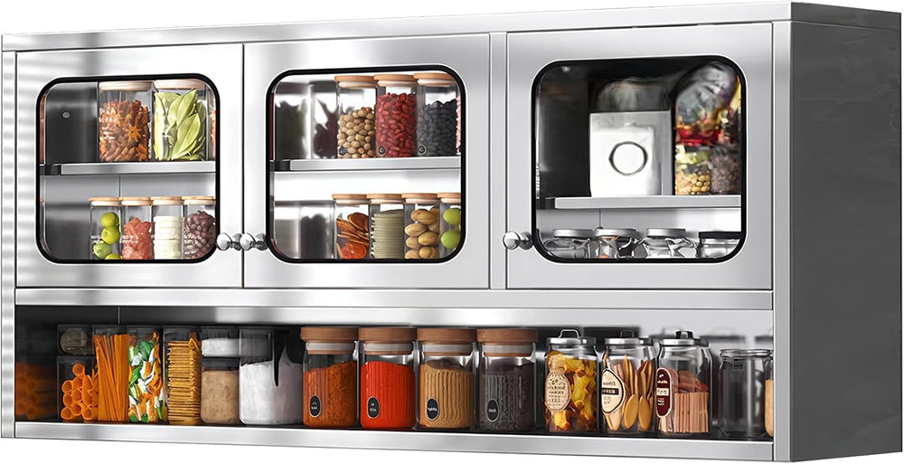 ZZV 59” Kitchen Wall Cabinet, Stainless Steel Wall Mounted Cabinet with Adjus...
