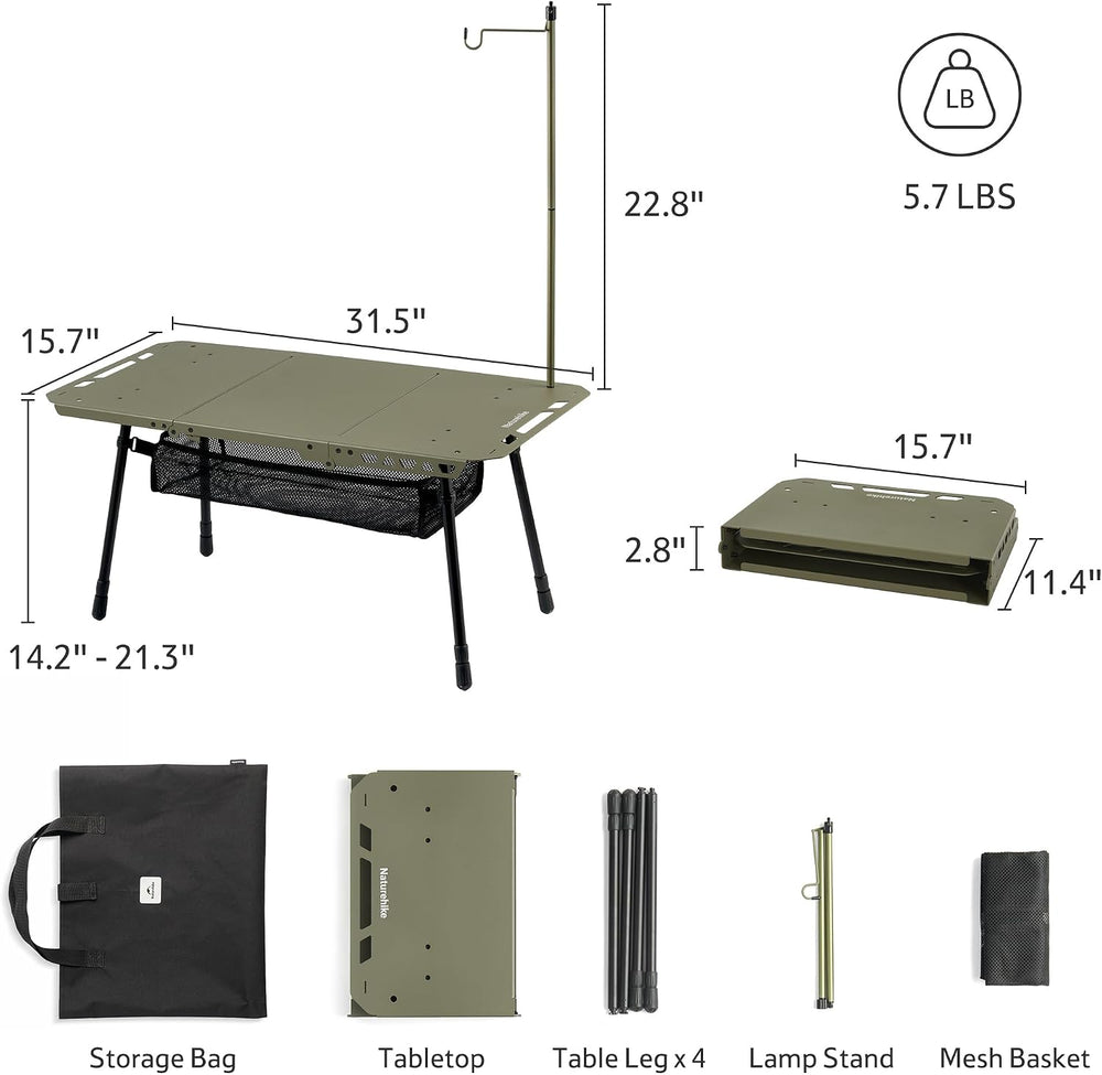 Naturehike Tactical Camping Table - Adjustable Height, 5.7 lbs, Quick Setup