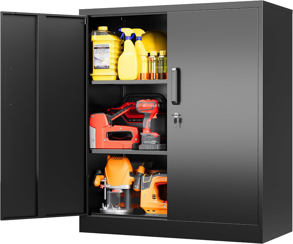 SISESOL 36 inch Metal Storage Cabinet with Doors and Shelves,Small Black Lock...