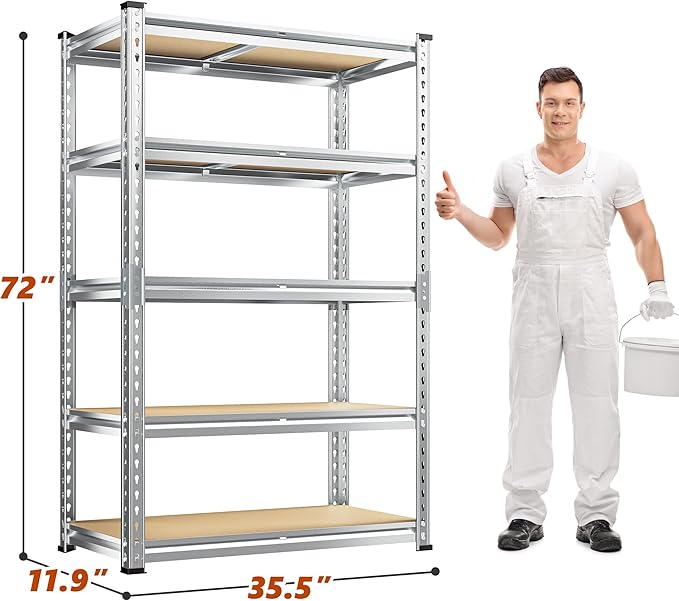 REIBII Garage Shelving, 5 Tier Storage Shelves Load 2400LBS, Adjustable Garag...