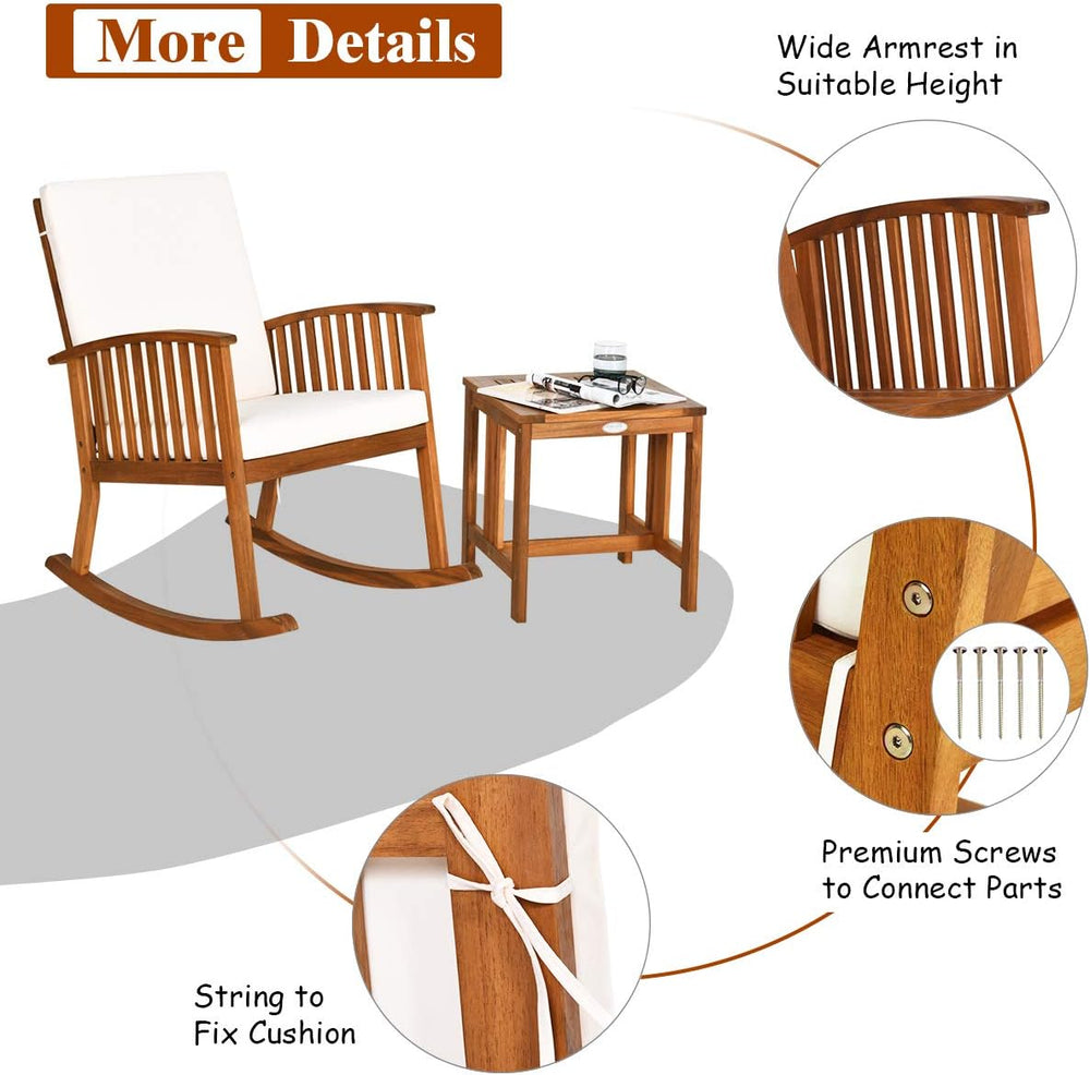 Tangkula 3-Piece Outdoor Rocking Bistro Set with Coffee Table & Cushions