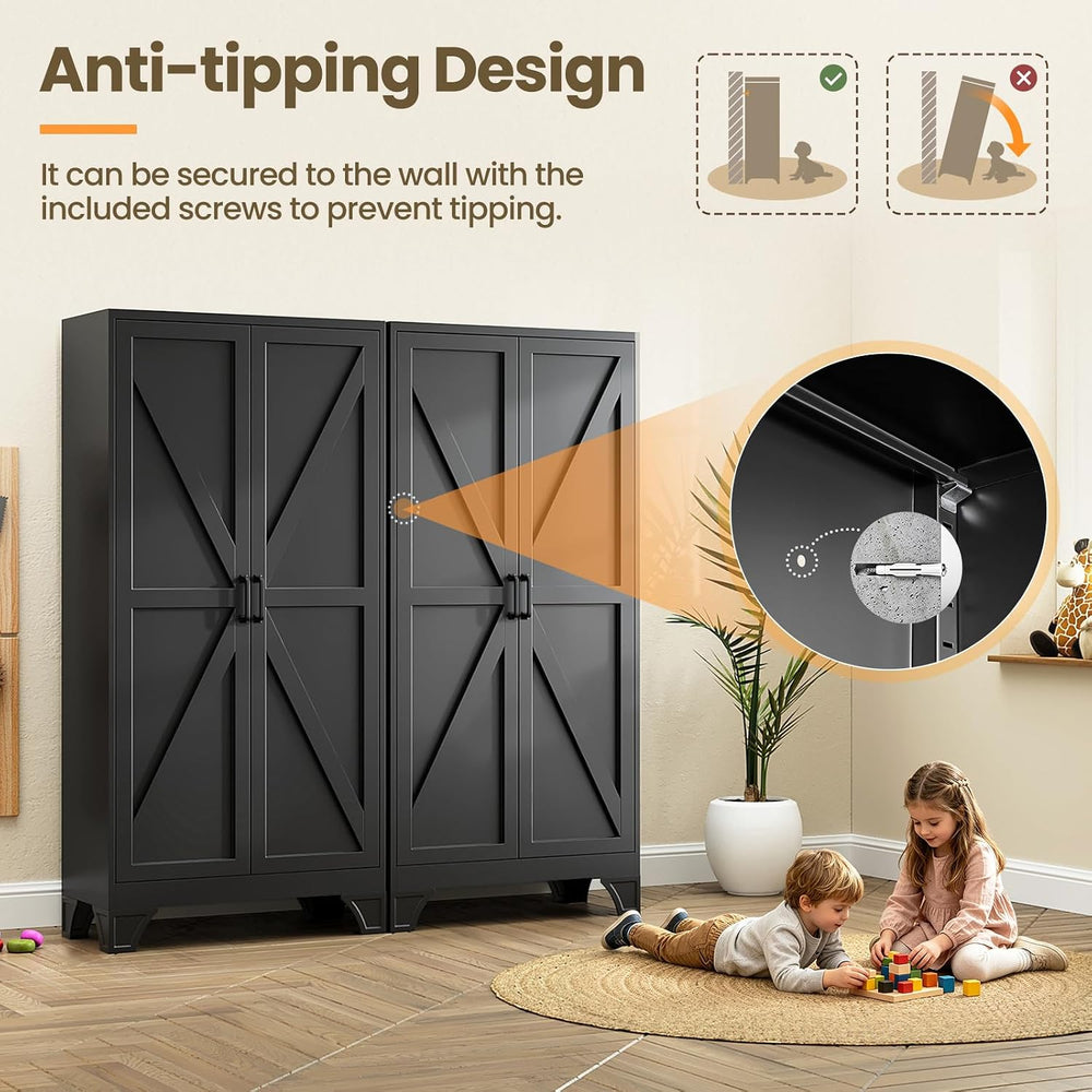 75" Black Metal Pantry Storage Cabinet,Garage Tool Storage Cabinets
