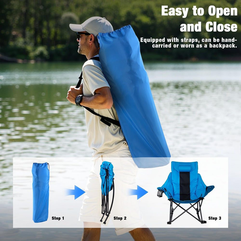 Oversize Foldable Rocking Camping Chair 350lbs Capacity, Blue