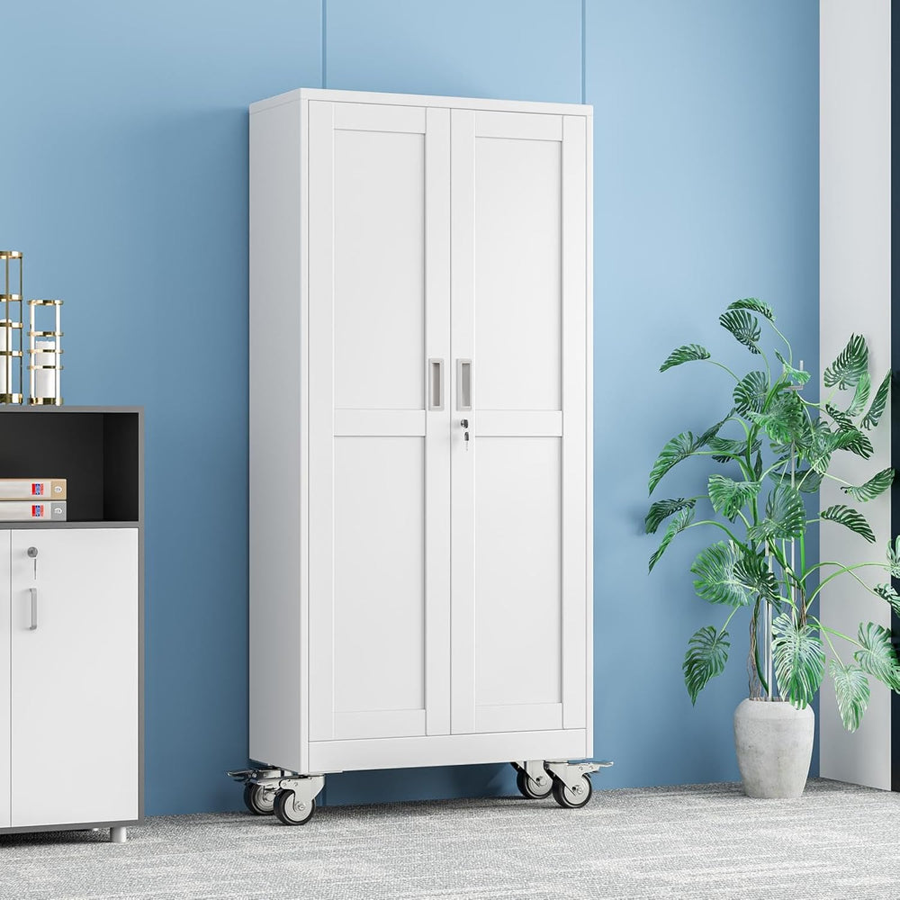 71" Metal Garage Storage Cabinet with Wheels and Locking Doors and Tall ...