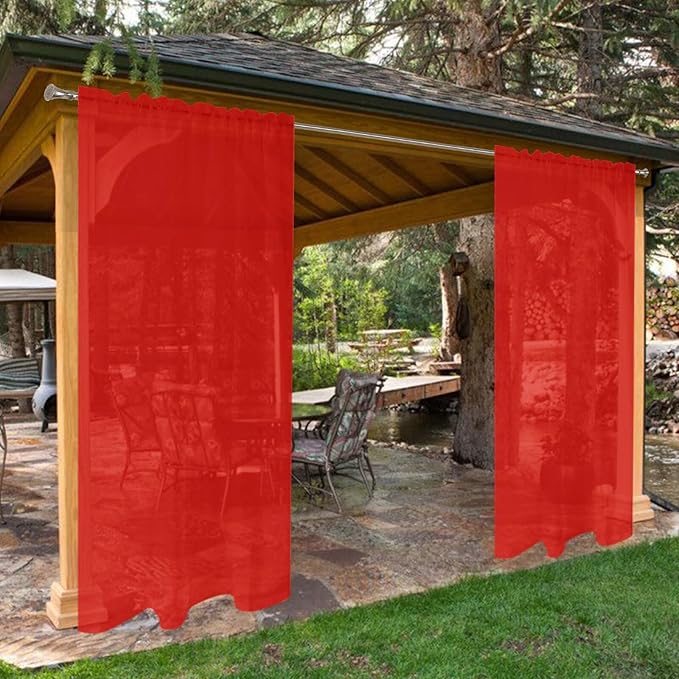 SpaceDresser Waterproof Outdoor Sheer Curtains for Patio - 2 Panels Rod Pocke...
