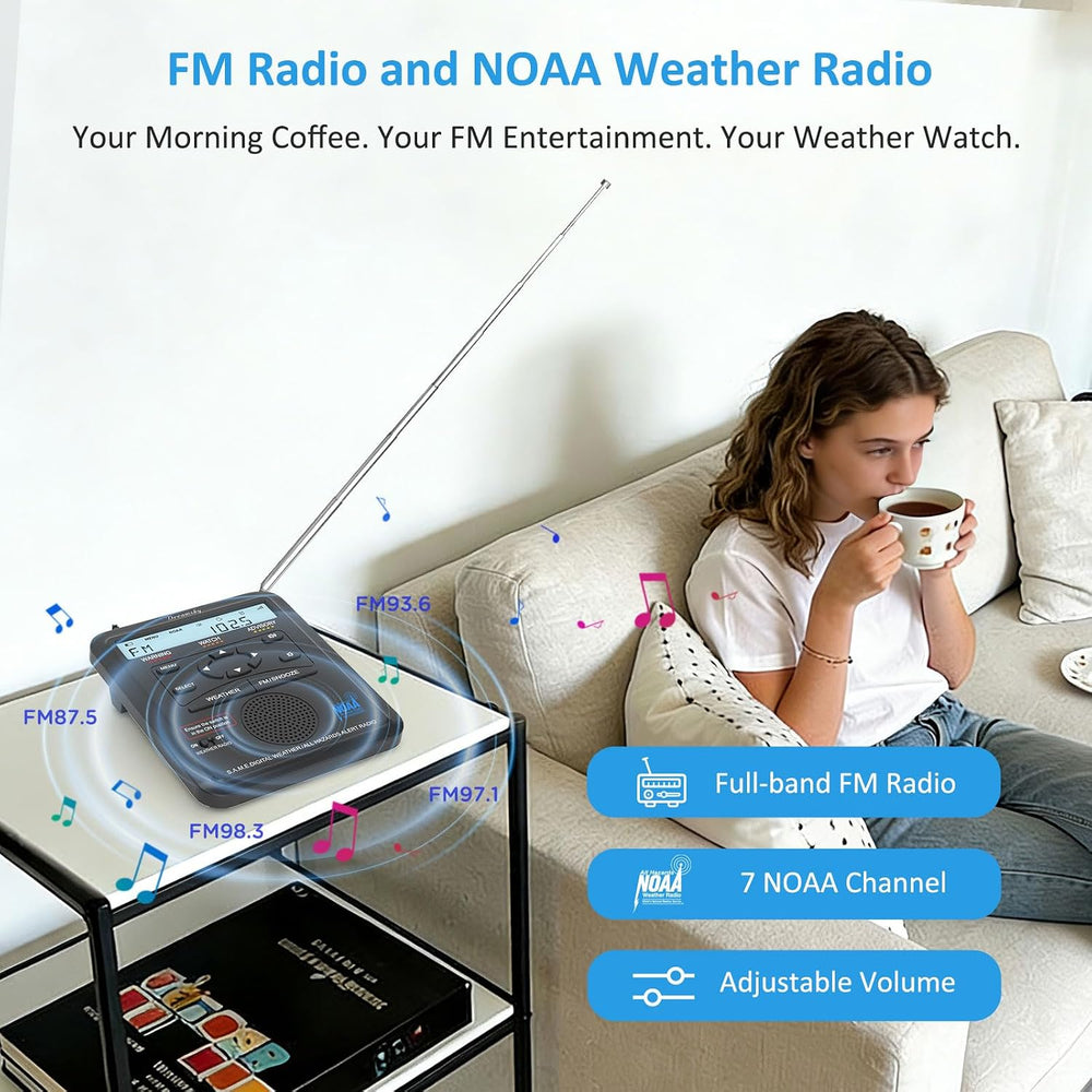 DreamSky Weather Radio NOAA Alert with Battery Backup & FM Radio for Home