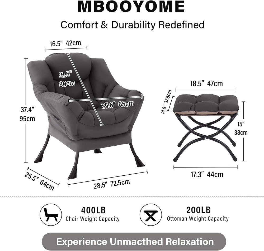 Modern Lazy Chair with Ottoman, Comfy Accent Reading Chair for Living Room
