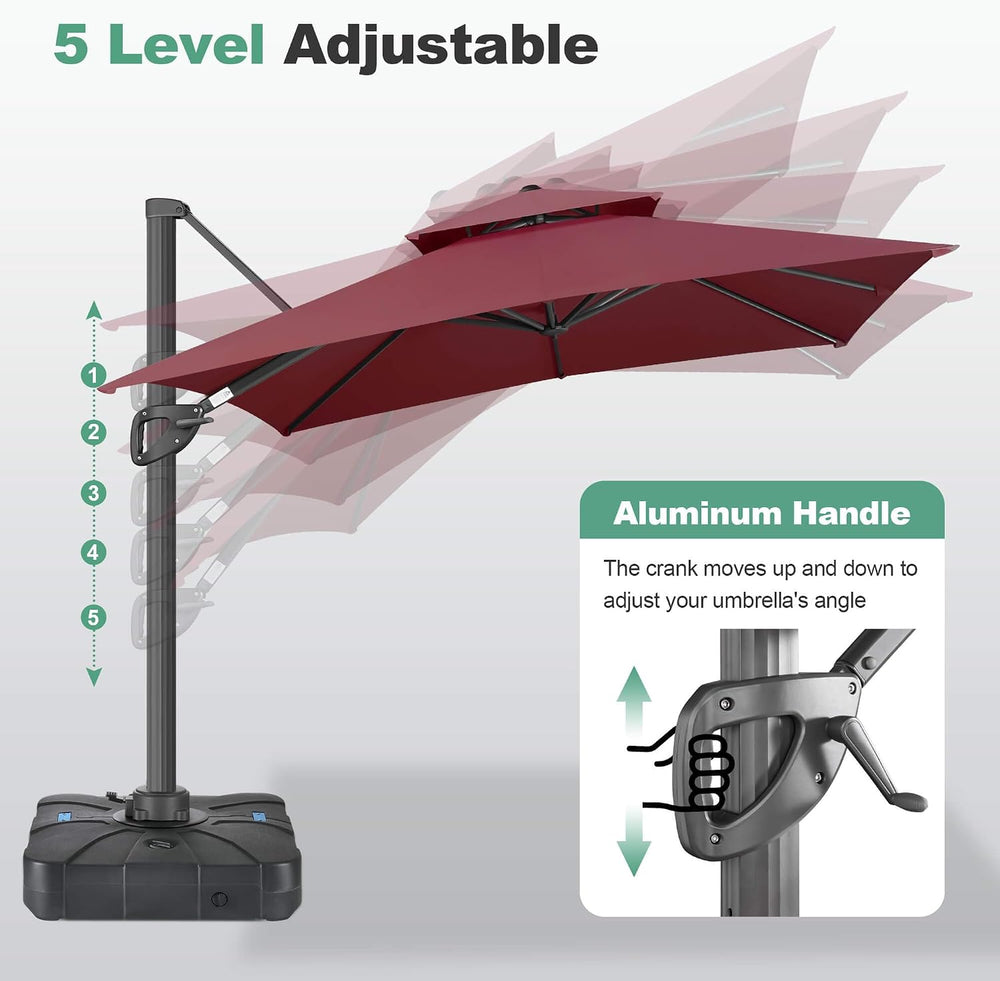FLAME&SHADE Cantilever Patio Umbrella Outdoor, 8.2x8.2 FT Square, Burgundy