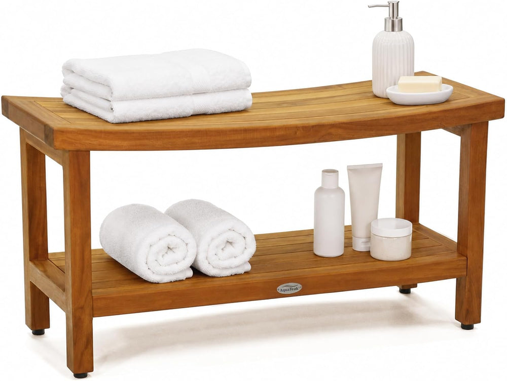 Patented 36" Sumba Teak Shower Bench with Shelf