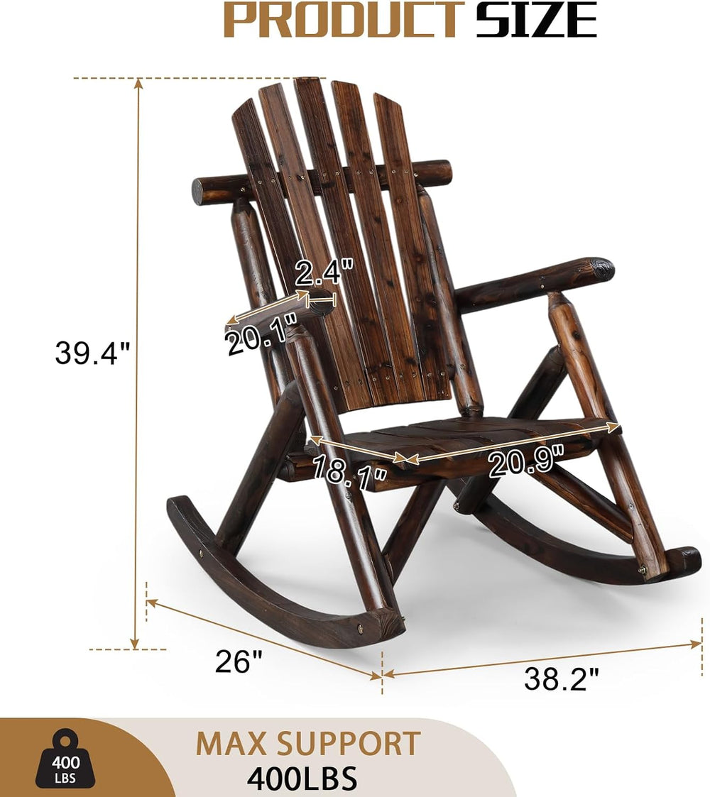 Outvita Wooden Rocking Chair Set of 2, Fir Log Adirondack, Dark Brown