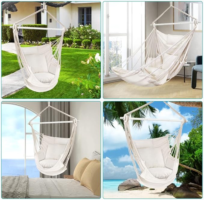 Outerman Hammock Chair, Hanging Chair with 3 Cushions and Foot Rest Support, ...