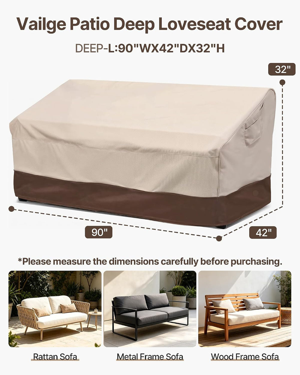 Vailge Patio Loveseat Cover 2-Seater & Outdoor Sofa Couch Cover Waterproof