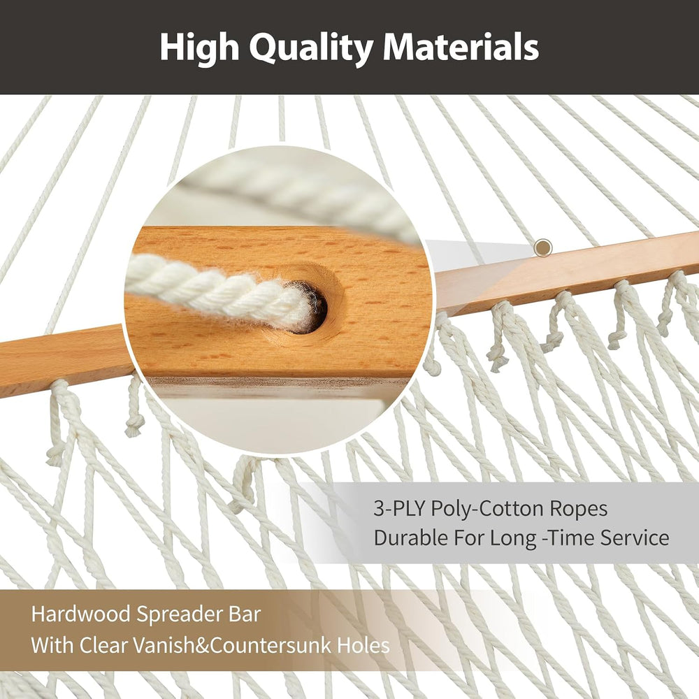 Double Rope Hammock with Spreader Bars Removable Quilted Pad, Pillow