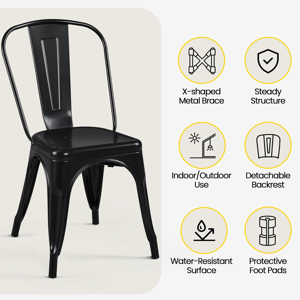 Yaheetech Metal Dining Chairs Set of 4, Stackable Outdoor Chairs, Black