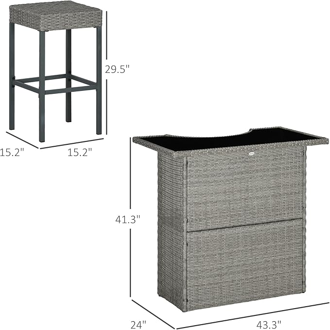 Outsunny 5 Piece Wicker Outdoor Bar Set, High Top Outdoor Table and Chairs, B...
