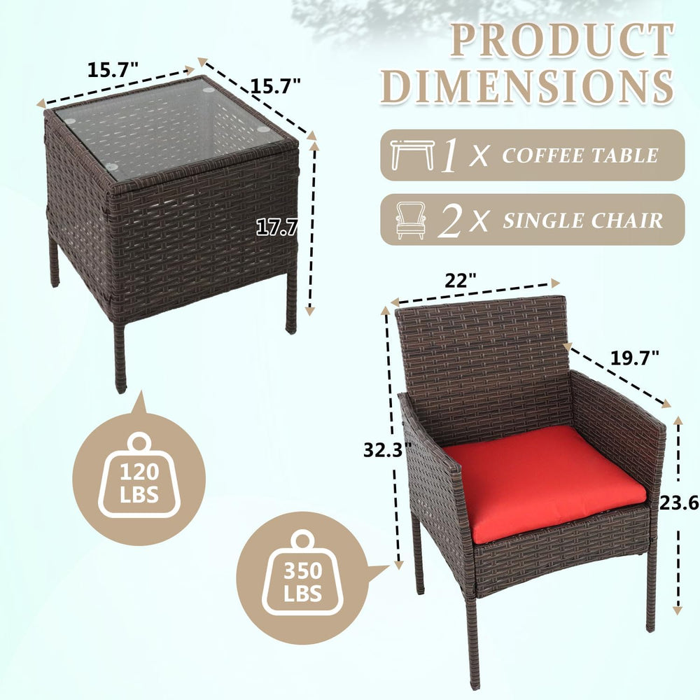 3 Pieces Patio Furniture Set, Outdoor Conversation Sets, Wicker Rattan Chairs...