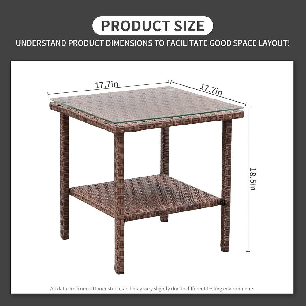 Outdoor PE Wicker Side Table Patio Rattan Garden Coffee End Square Table with...