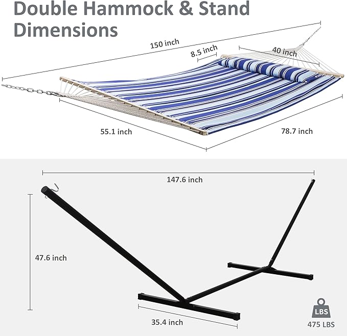 SUNCREAT Two Person Hammock with Stand Heavy Duty, Free Standing Hammocks Out...