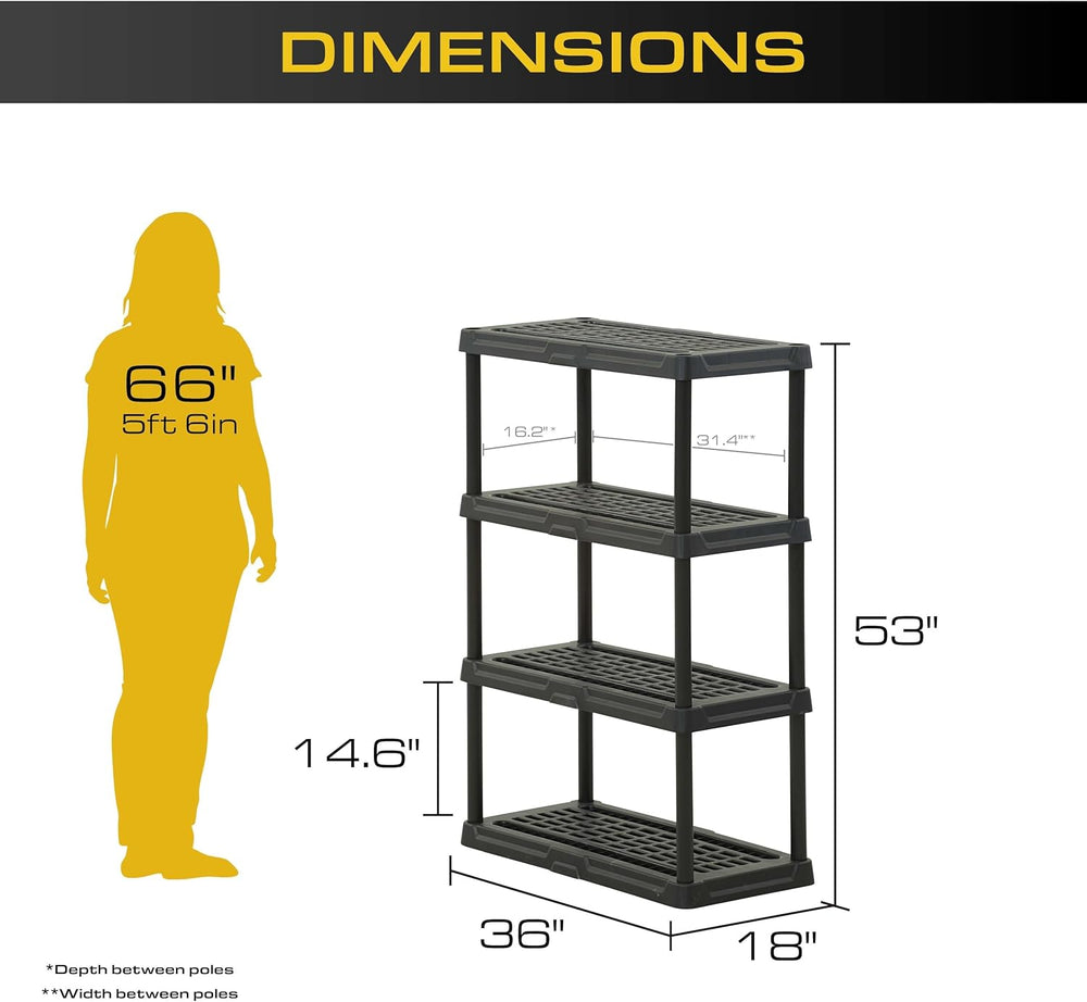 CENTREX 4-Tier Heavy Duty Plastic Storage Shelves for Garage, Black