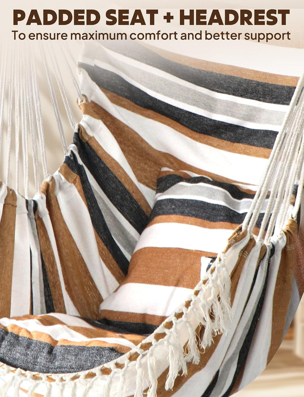 Chihee Hammock Chair with Strong Webbing Straps Hooks Suspension 2 Cushions
