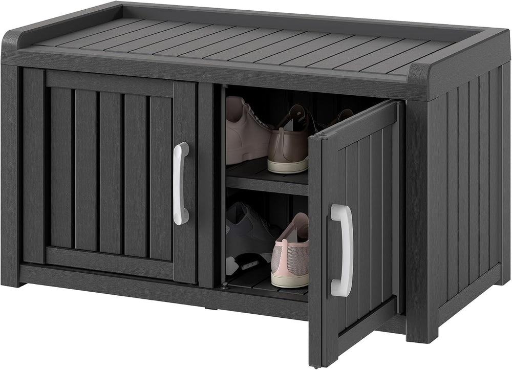 KAMABOKO Shoe Storage Cabinet, 2 Doors & Waterproof UV-Resistant, Black