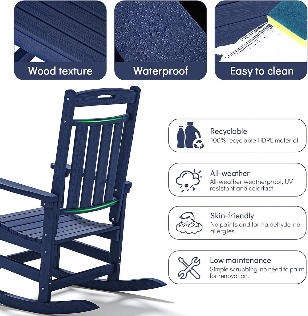 Plawdlik Outdoor Rocking Chair Set of 2, All-Weather Patio Rocker, Navy