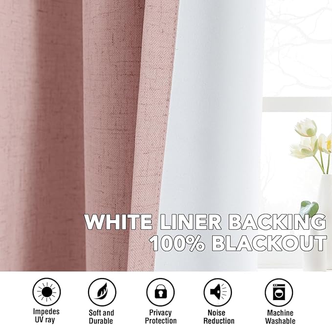 H.VERSAILTEX Linen Curtains 100% Blackout Curtains for Bedroom 96 inch Long F...