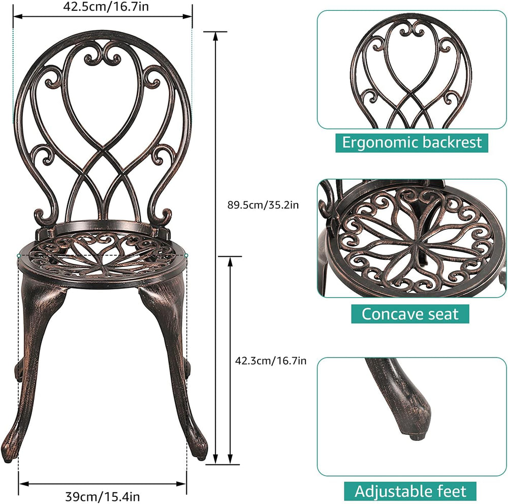 COBANA 3 Piece Outdoor Bistro Set, Patio Dining Retro Table and Chairs