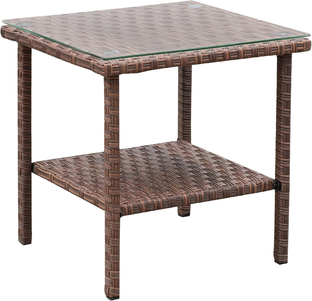Outdoor PE Wicker Side Table Patio Rattan Garden Coffee End Square Table with...