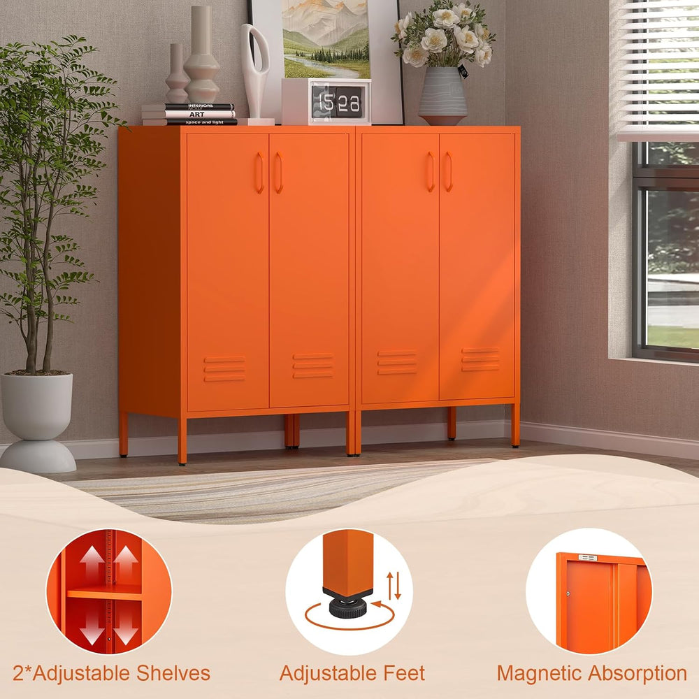 Metal Storage Cabinets, Orange Cabinets with Adjustable Shelves, Steel Locker...
