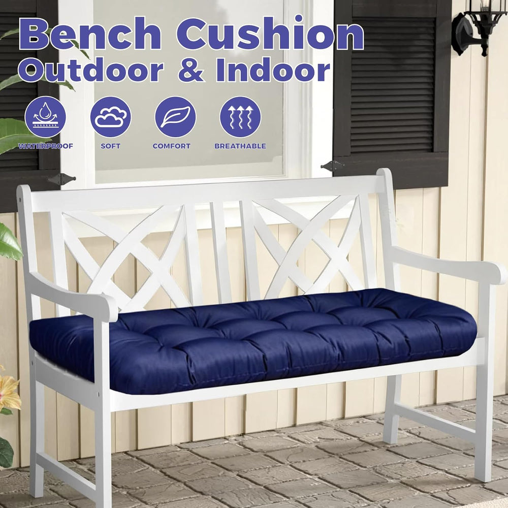 Indoor/Outdoor Bench Cushions Navy Blue Wateproof Tufted Loveseat Cushion
