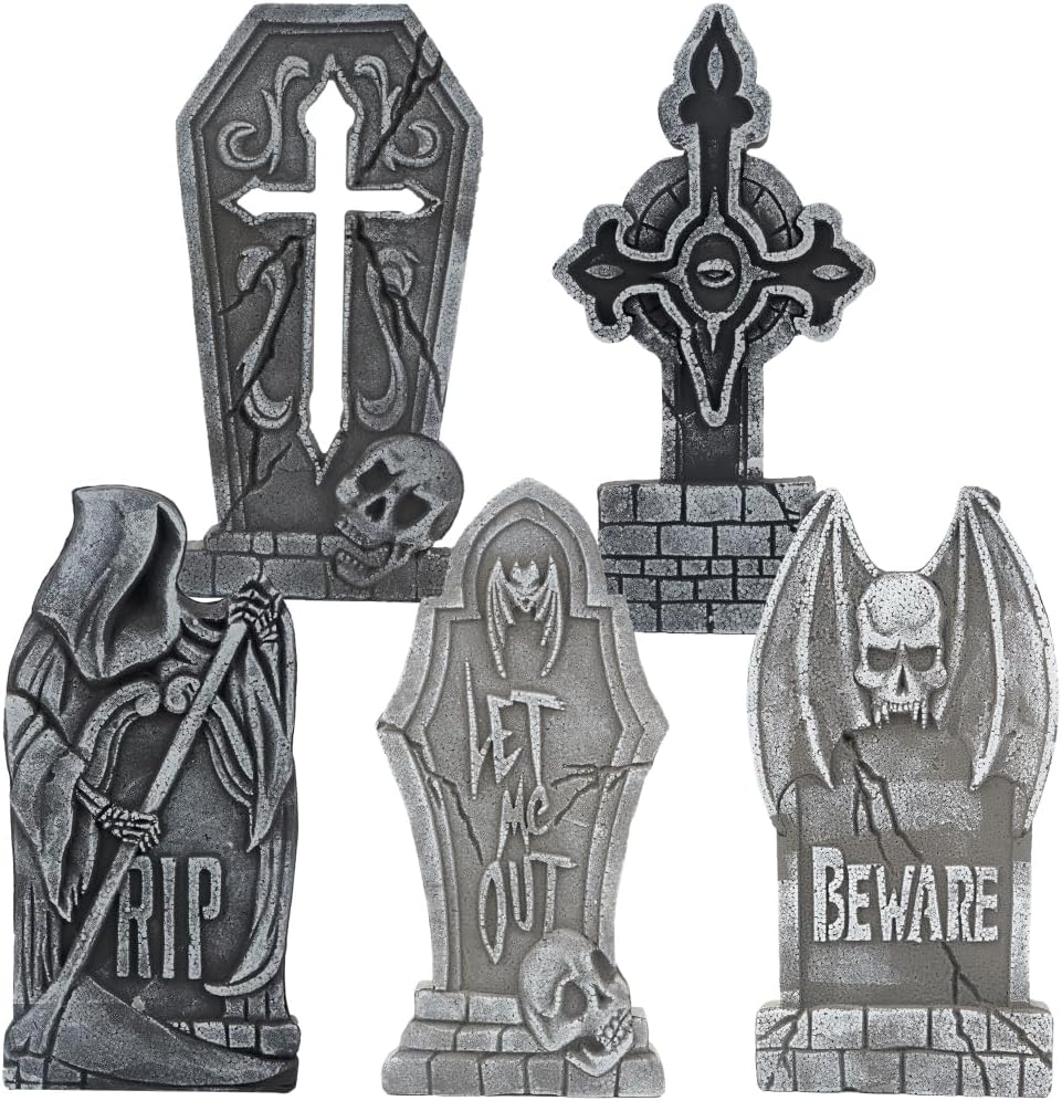 JOYIN 17" Halloween Decorations Outdoor Tombstones, 5 Pack Halloween Gra...