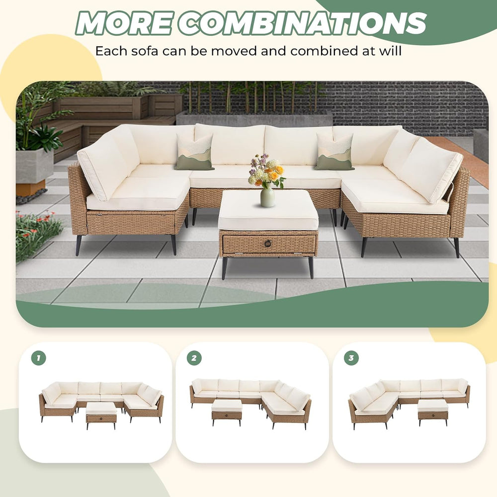 LVUYOYO 7 Pieces Outdoor Patio Furniture Set, Wicker Sectional Sofa Set