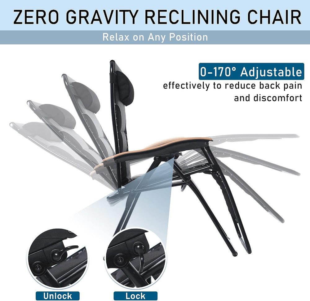 PHI VILLA Set of 2 Padded Zero Gravity Chair Recliner, 30" Wide 400 LBS