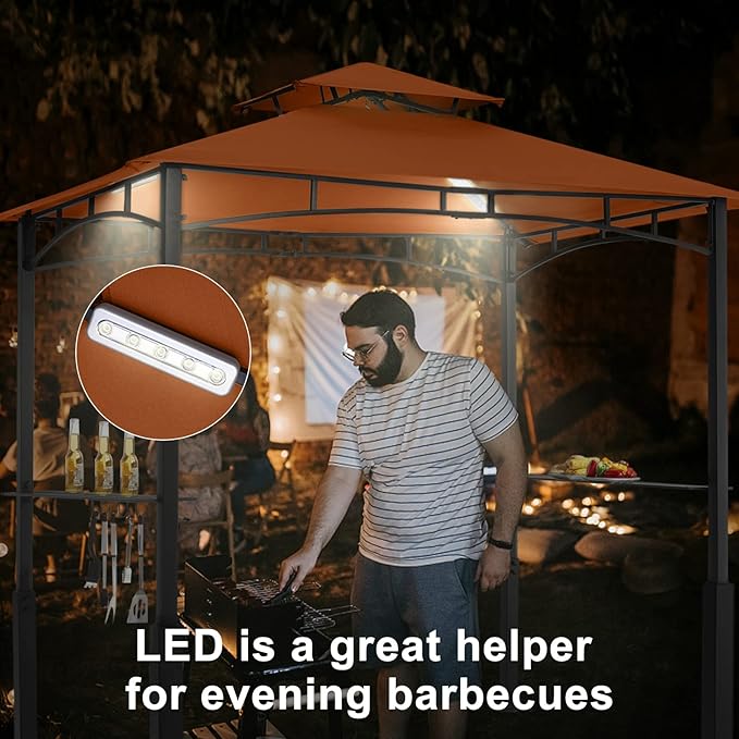 ABCCANOPY 8x5 Grill Gazebo - Outdoor BBQ Canopy Shelter with Led Light for Pa...