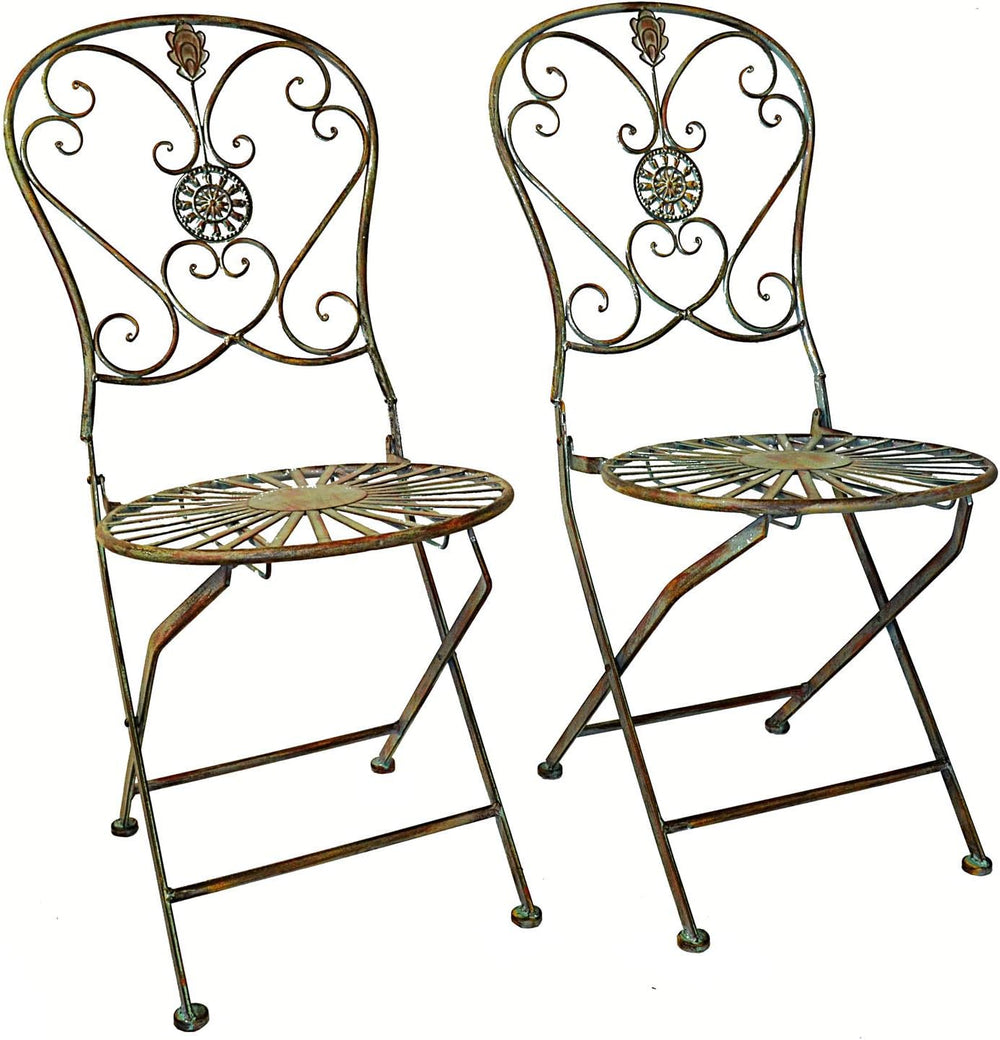 Westcharm Folding Metal Bistro Set w/Scrolling Heart & Peacock Tail Motif...