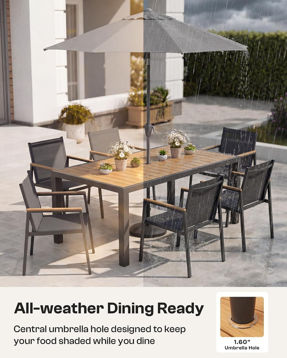 Outdoor Dining Set for 4, Aluminum Patio Table and Chairs Set, 5-Piece All We...